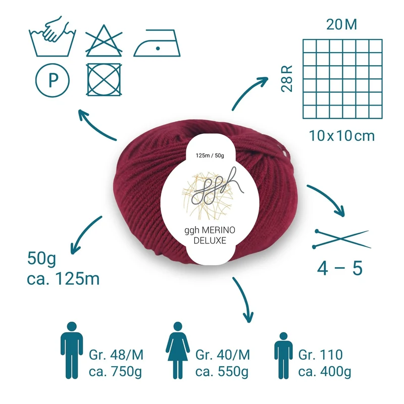 ggh Merino Deluxe - 300g Set (6x50g) - 010 - Bordeauxrot