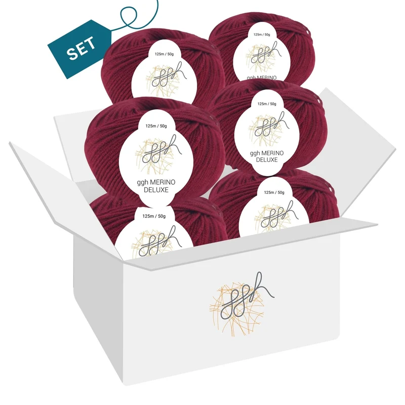 ggh Merino Deluxe - 300g Set (6x50g) - 010 - Bordeauxrot