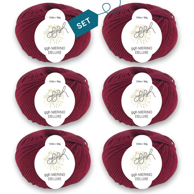 ggh Merino Deluxe - 300g Set (6x50g) - 010 - Bordeauxrot
