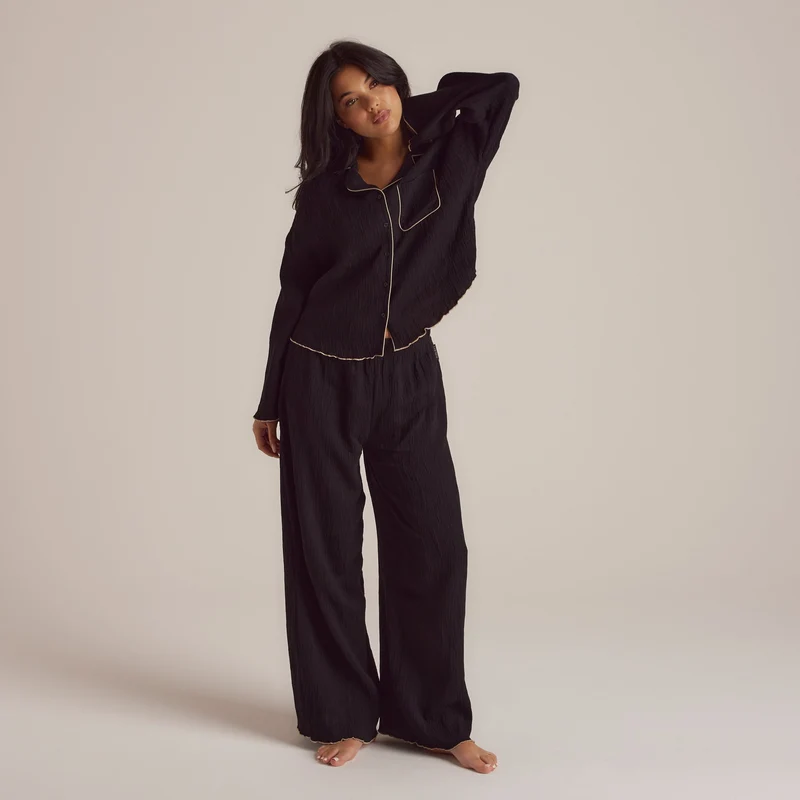 Crinkle Pyjamahose - Schwarz