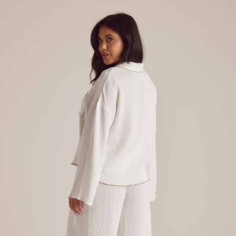 Crinkle Pyjamahemd - Weiß