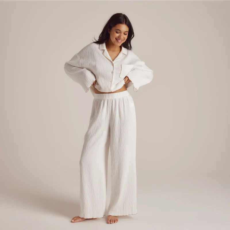 Crinkle Pyjamahose - Weiß