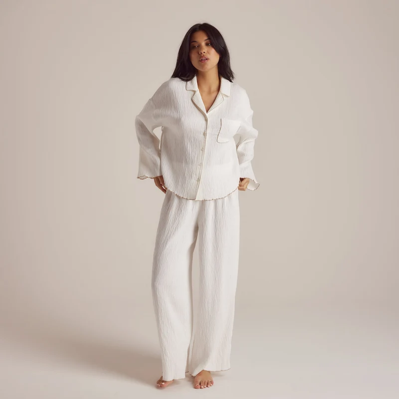 Crinkle Pyjamahose - Weiß
