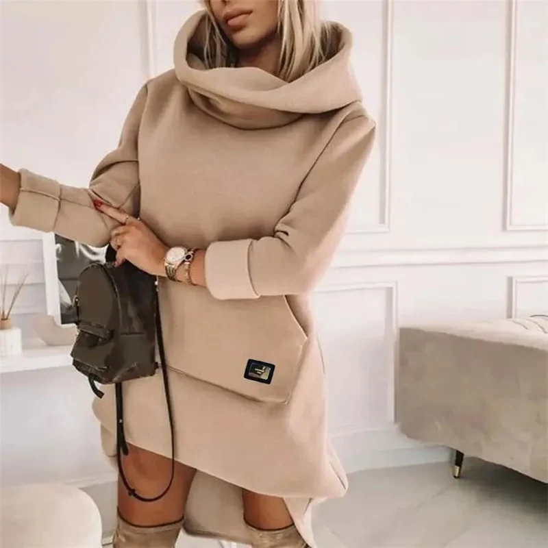 Damen Kapuzenpullover Minikleid Hoodie Sweatshirt Longtops Tunika Jumper Kleid