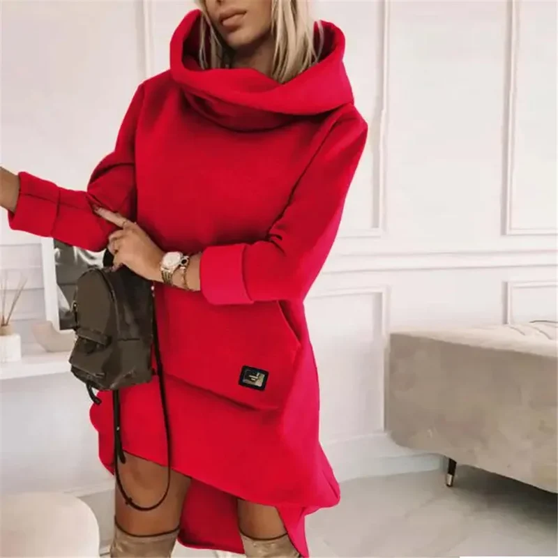 Damen Kapuzenpullover Minikleid Hoodie Sweatshirt Longtops Tunika Jumper Kleid