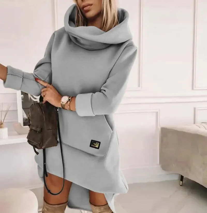 Damen Kapuzenpullover Minikleid Hoodie Sweatshirt Longtops Tunika Jumper Kleid