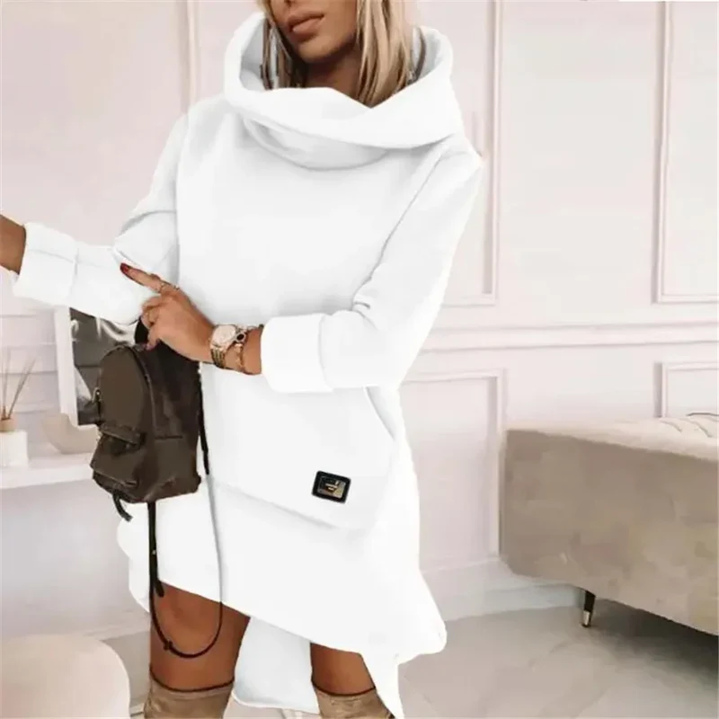Damen Kapuzenpullover Minikleid Hoodie Sweatshirt Longtops Tunika Jumper Kleid