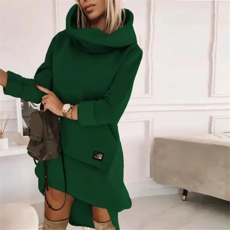 Damen Kapuzenpullover Minikleid Hoodie Sweatshirt Longtops Tunika Jumper Kleid