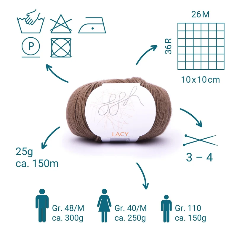 ggh Lacy | Set mit 4 x 25g (insg. 100g) - 018 - Braun