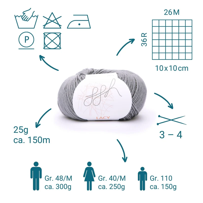 ggh Lacy | Set mit 4 x 25g (insg. 100g) - 020 - Grau
