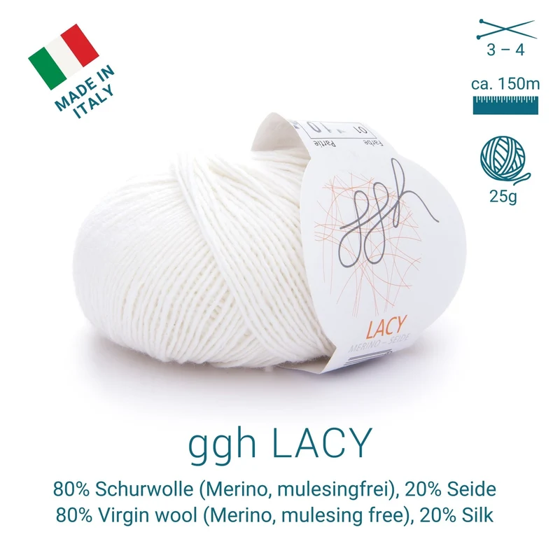 ggh Lacy | Set mit 4 x 25g (insg. 100g) - 001 - Wollweiß