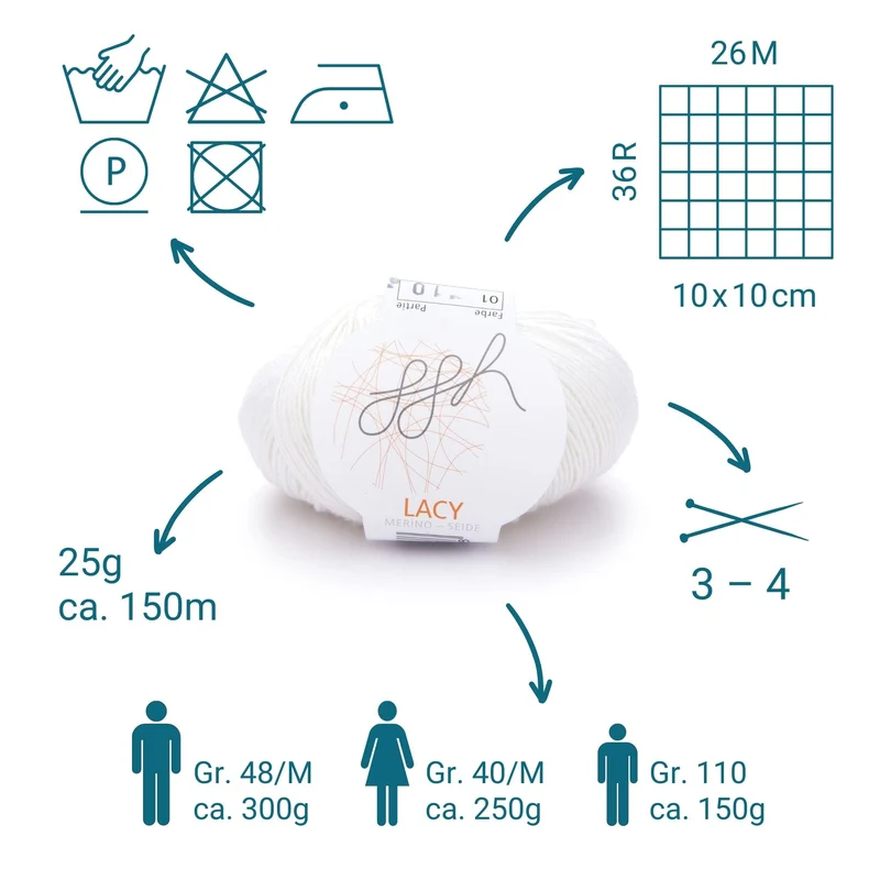 ggh Lacy | Merinowolle mit Seide | 25g - 170m | 001 - Wollweiß