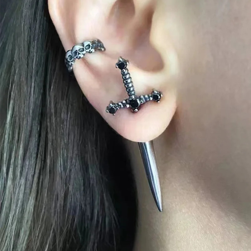Damen Ohrringe Gothic Ohrstecker Strass Schwert Ohrhänger Dolch Schmuck Geschenk