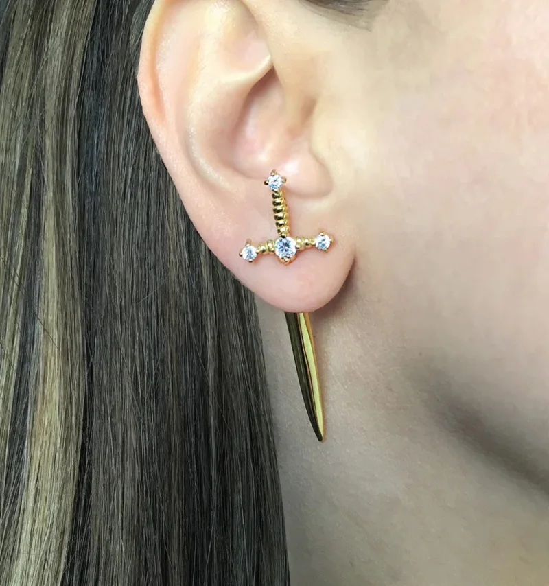 Damen Ohrringe Gothic Ohrstecker Strass Schwert Ohrhänger Dolch Schmuck Geschenk