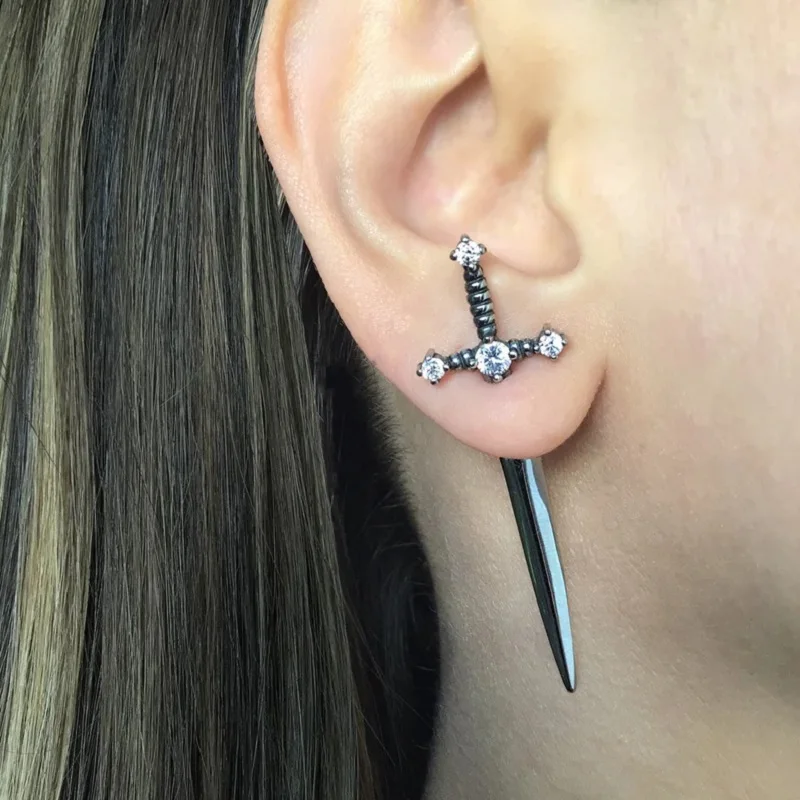 Damen Ohrringe Gothic Ohrstecker Strass Schwert Ohrhänger Dolch Schmuck Geschenk