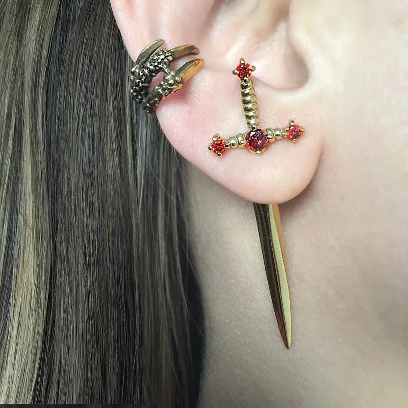 Damen Ohrringe Gothic Ohrstecker Strass Schwert Ohrhänger Dolch Schmuck Geschenk