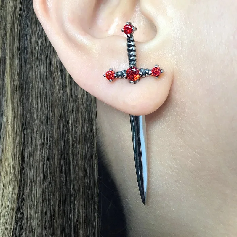 Damen Ohrringe Gothic Ohrstecker Strass Schwert Ohrhänger Dolch Schmuck Geschenk