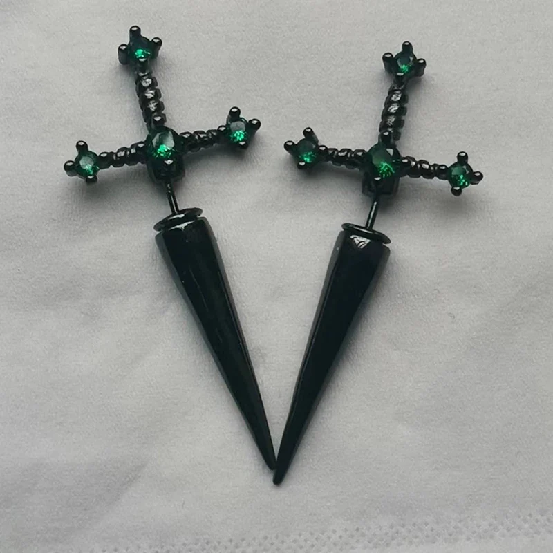 Damen Ohrringe Gothic Ohrstecker Strass Schwert Ohrhänger Dolch Schmuck Geschenk