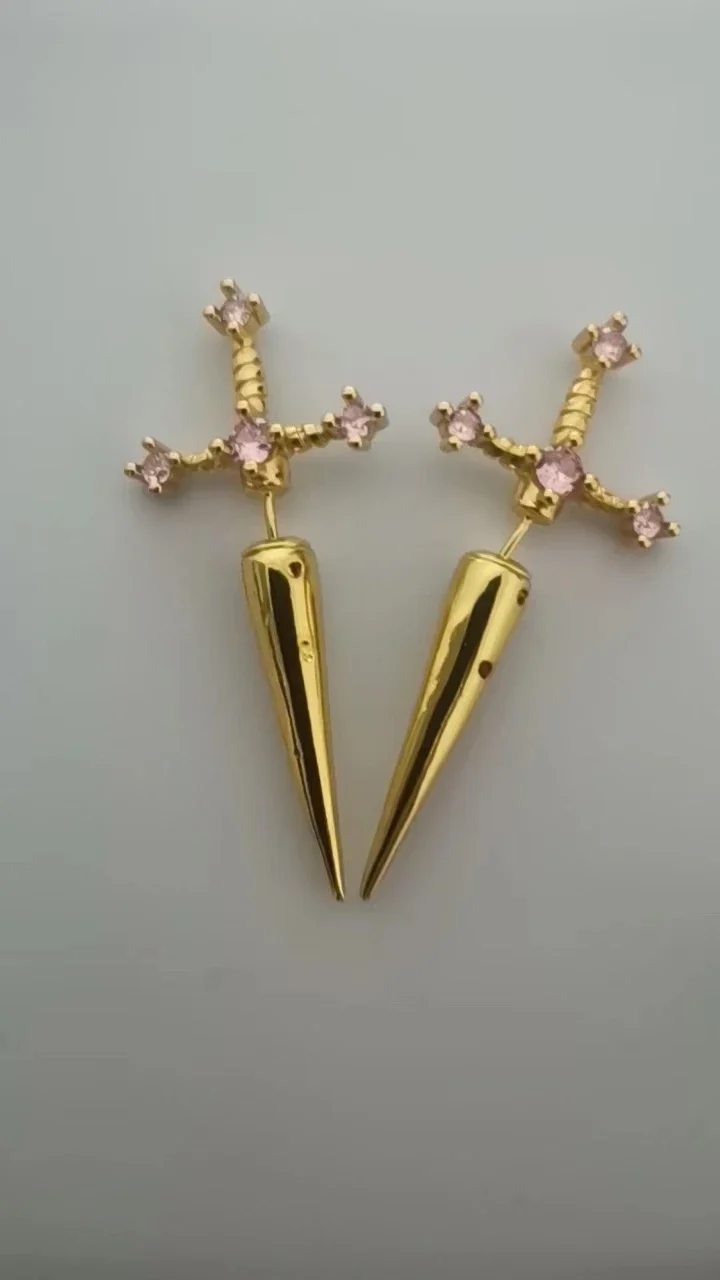 Damen Ohrringe Gothic Ohrstecker Strass Schwert Ohrhänger Dolch Schmuck Geschenk