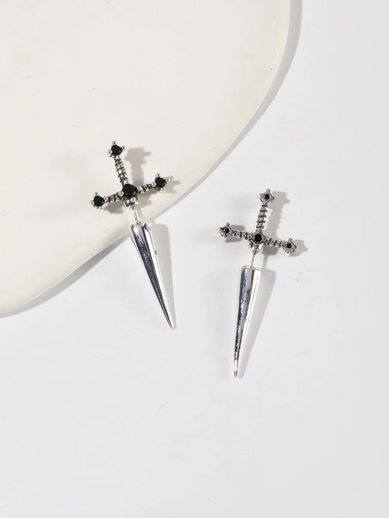 Damen Ohrringe Gothic Ohrstecker Strass Schwert Ohrhänger Dolch Schmuck Geschenk