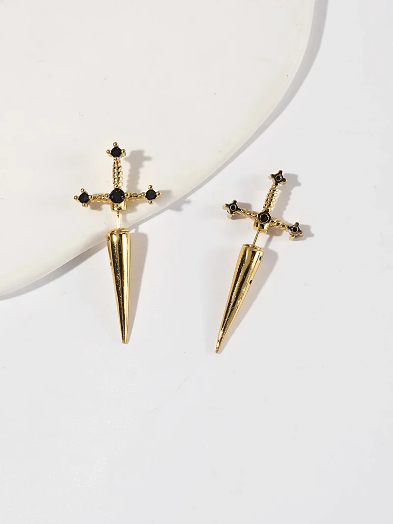 Damen Ohrringe Gothic Ohrstecker Strass Schwert Ohrhänger Dolch Schmuck Geschenk