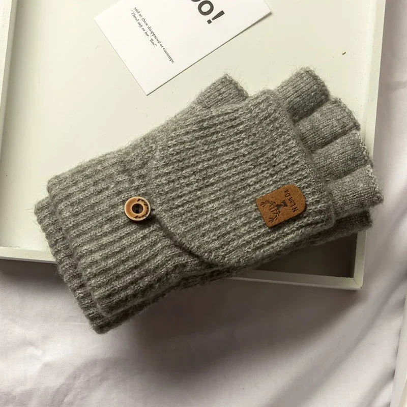 Damen Handschuhe Herbst Winter Gestrickte Damenhandschuhe Fäustlinge Touchscreen