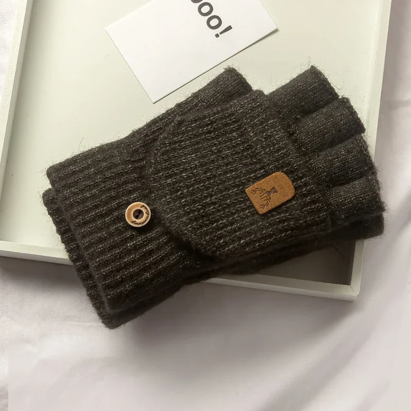 Damen Handschuhe Herbst Winter Gestrickte Damenhandschuhe Fäustlinge Touchscreen