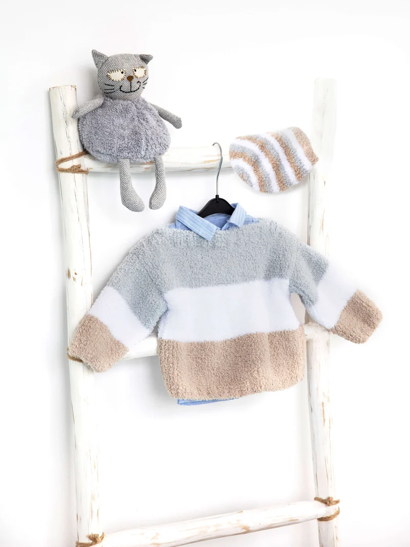 Anleitung Babypulli und Mütze gestreift