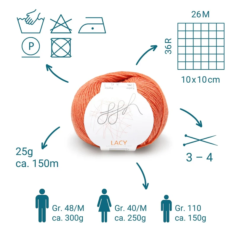 ggh Lacy | Set mit 4 x 25g (insg. 100g) - 026 - Herbstorange