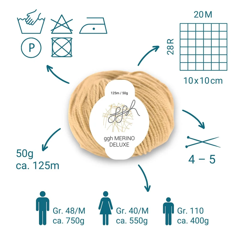 ggh Merino Deluxe - 300g Set (6x50g) - 008 – Beigebraun