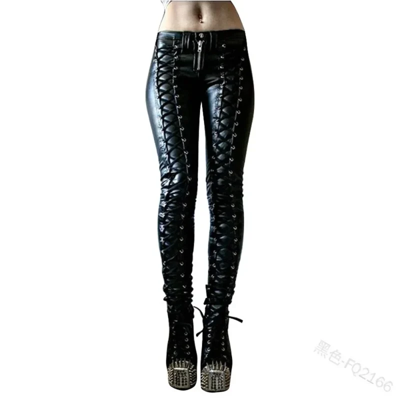 Sexy Damen Leggings Push Up Leggins Gothic Punk Hose PU Lederhose Reißverschluss