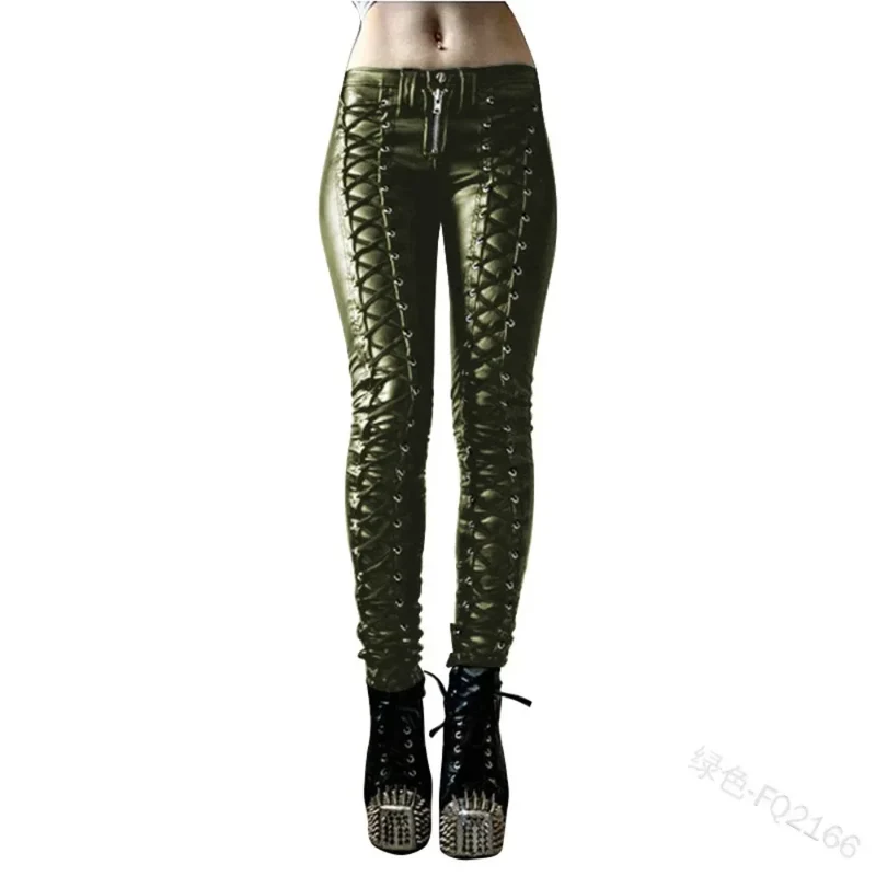 Sexy Damen Leggings Push Up Leggins Gothic Punk Hose PU Lederhose Reißverschluss