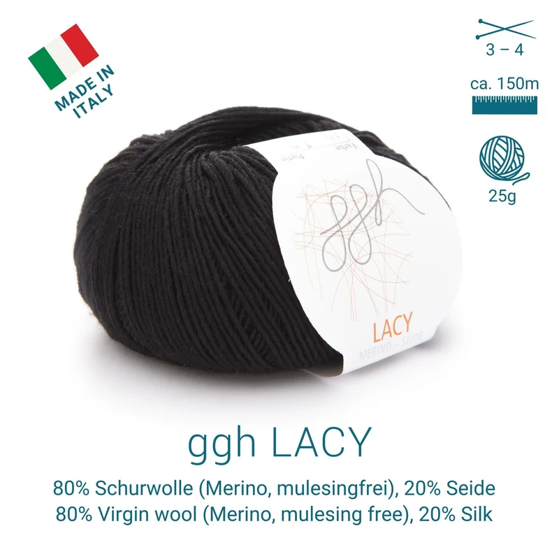 GGH Lacy | Merinowolle mit Seide | 25g - 170m | 010 - Schwarz