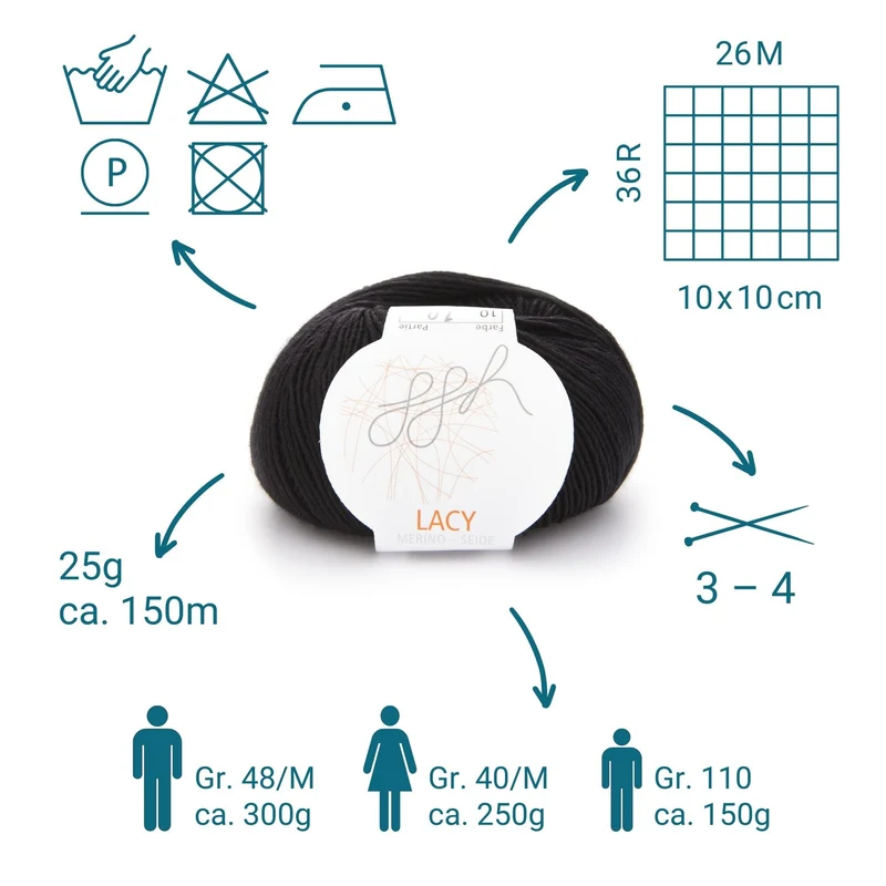 GGH Lacy | Merinowolle mit Seide | 25g - 170m | 010 - Schwarz
