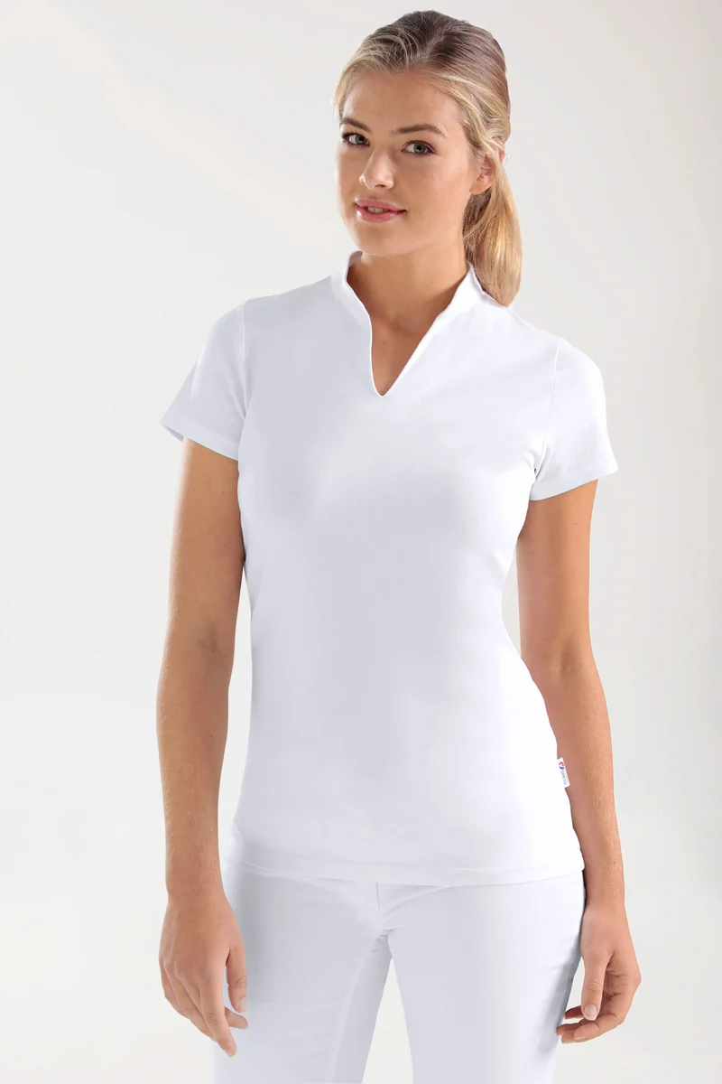 Stretch Shirt Damen - Stehkragen weiß