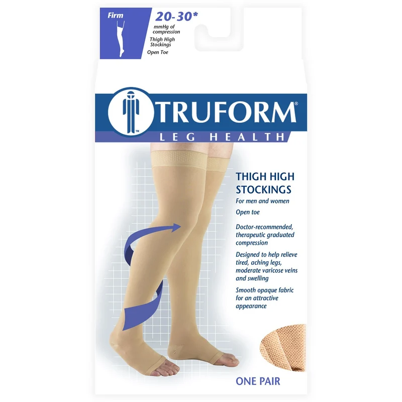 TRUFORM® Thigh High 20-30 mmHg w/ Silicone Dot, Open Toe