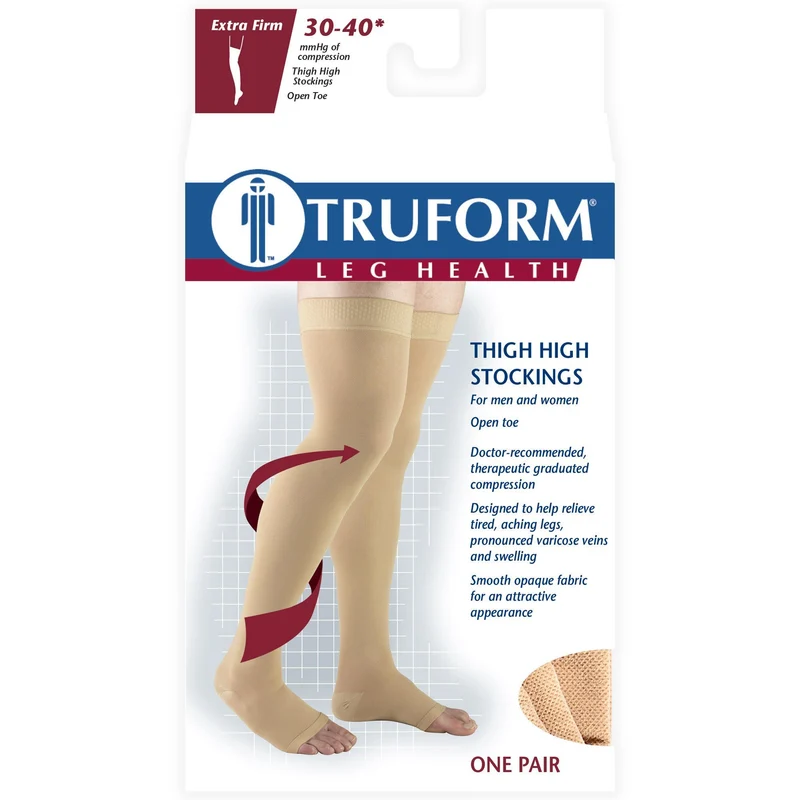 TRUFORM® Thigh High 30-40 mmHg w/ Silicone Dot, Open Toe