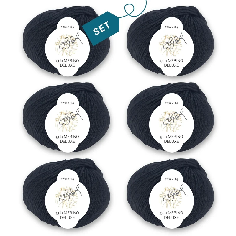ggh Merino Deluxe - 300g Set (6x50g) - 001 - Schwarz