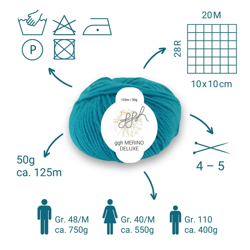 ggh Merino Deluxe - 300g Set (6x50g) - 025 - Ozeangrün