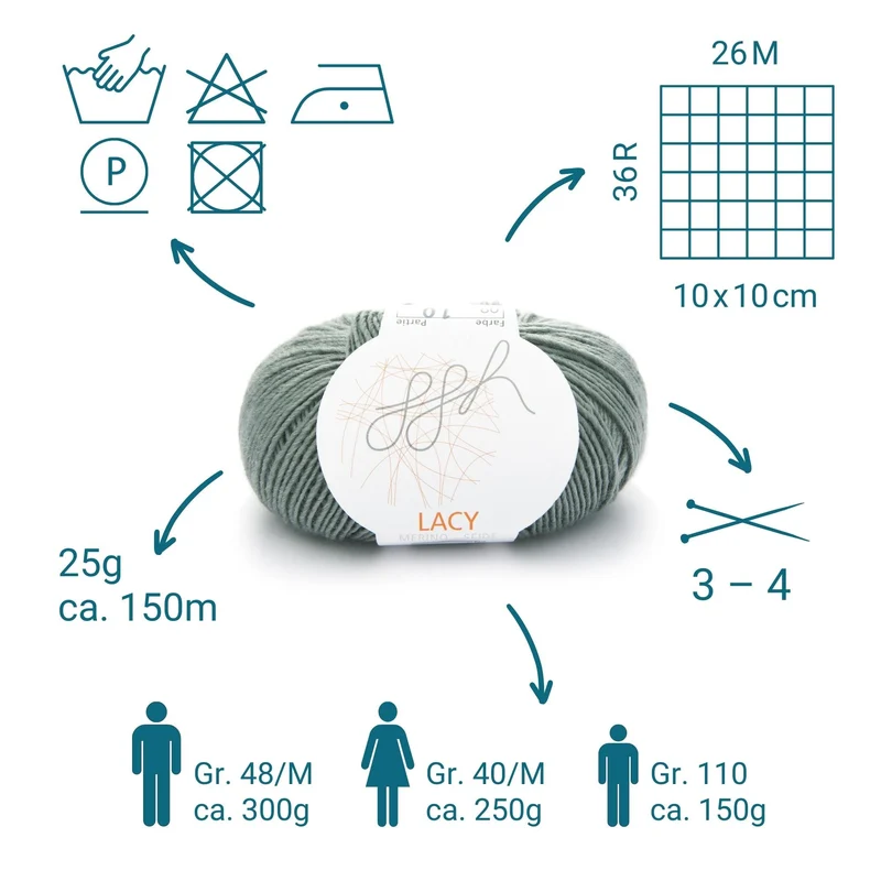 ggh Lacy | Set mit 4 x 25g (insg. 100g) - 009 - Grüngrau