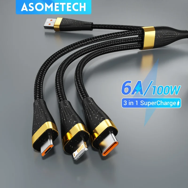 3 in 1 USB C Ladekabel 2M PD 100W 5A LED Anzeige Schnell Kabel IPhone Samsung