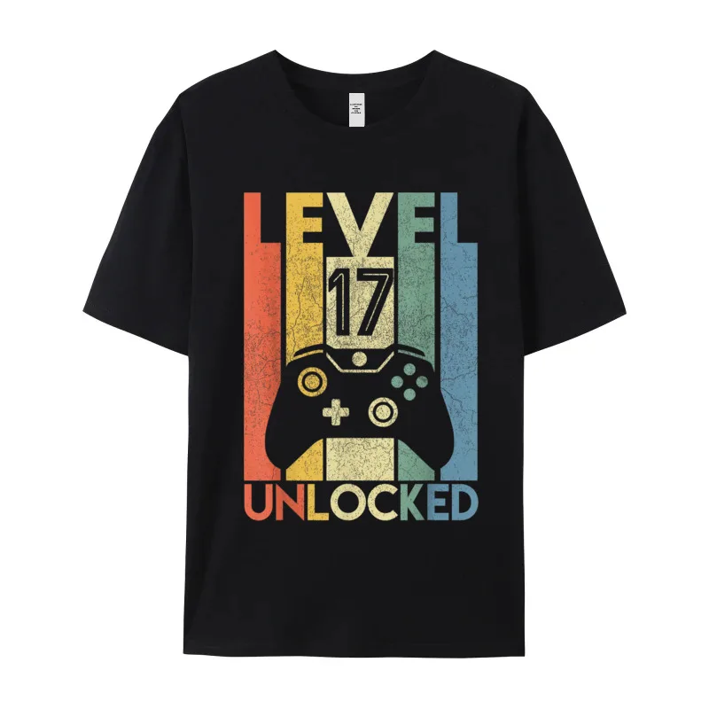 Gamer T-Shirt Top Level 17 Unlocked Fashion Herren Streetwear 100% Baumwolle