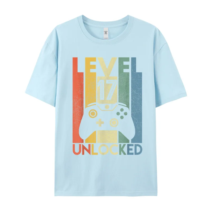 Gamer T-Shirt Top Level 17 Unlocked Fashion Herren Streetwear 100% Baumwolle