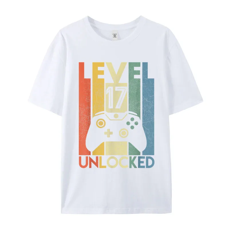 Gamer T-Shirt Top Level 17 Unlocked Fashion Herren Streetwear 100% Baumwolle