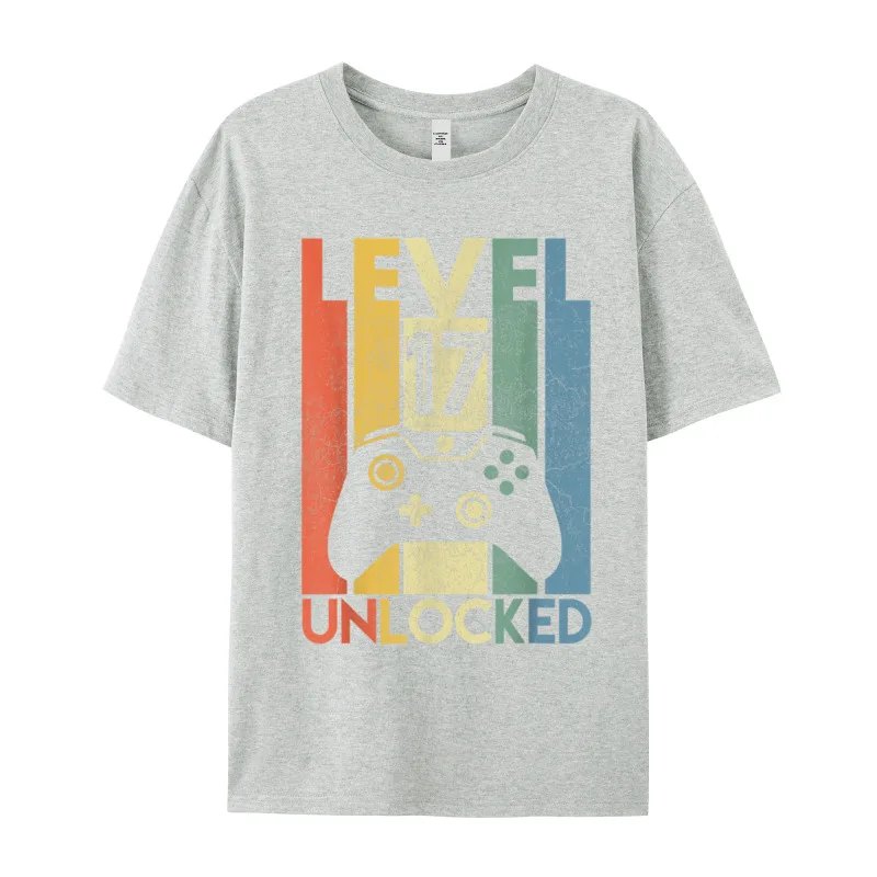 Gamer T-Shirt Top Level 17 Unlocked Fashion Herren Streetwear 100% Baumwolle