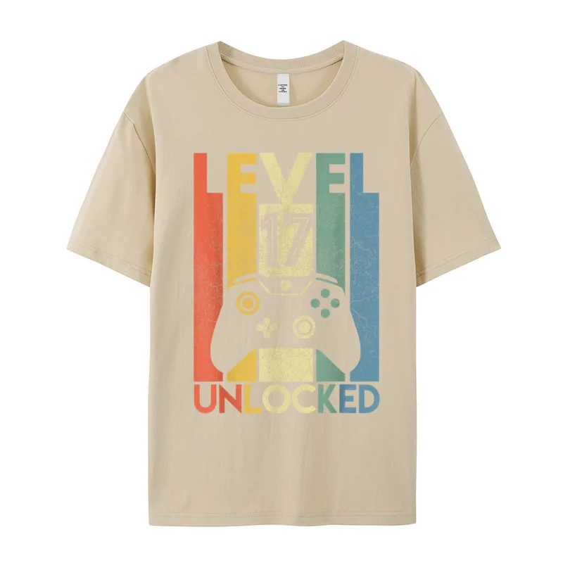 Gamer T-Shirt Top Level 17 Unlocked Fashion Herren Streetwear 100% Baumwolle