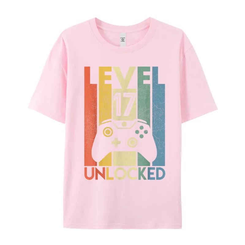 Gamer T-Shirt Top Level 17 Unlocked Fashion Herren Streetwear 100% Baumwolle
