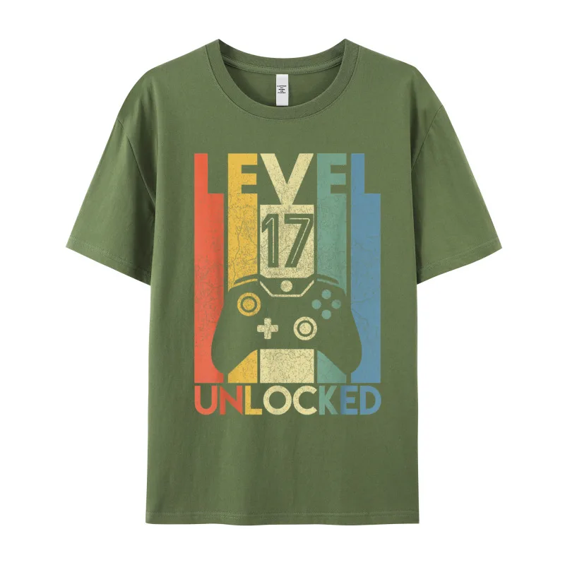Gamer T-Shirt Top Level 17 Unlocked Fashion Herren Streetwear 100% Baumwolle