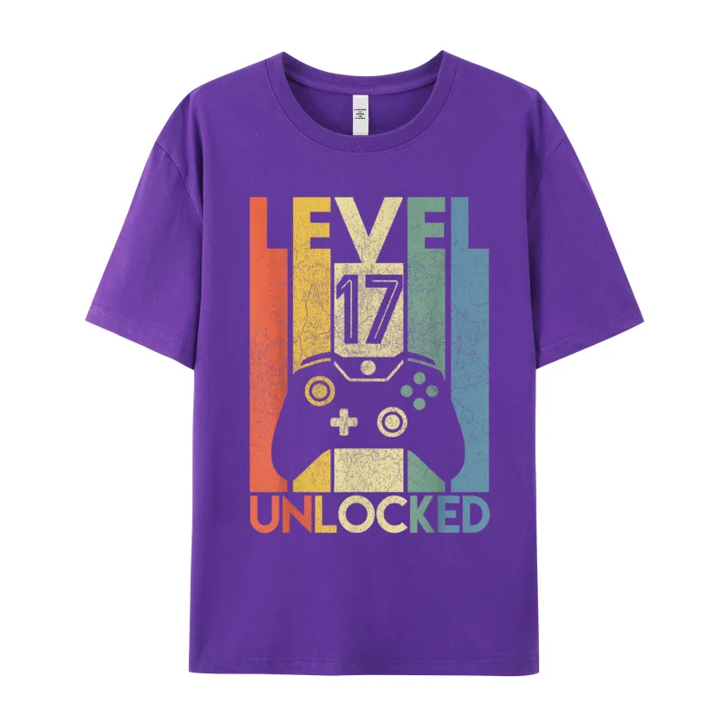 Gamer T-Shirt Top Level 17 Unlocked Fashion Herren Streetwear 100% Baumwolle