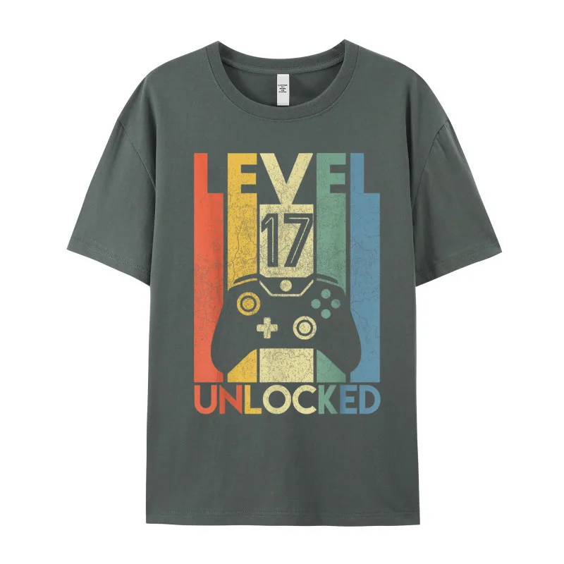 Gamer T-Shirt Top Level 17 Unlocked Fashion Herren Streetwear 100% Baumwolle